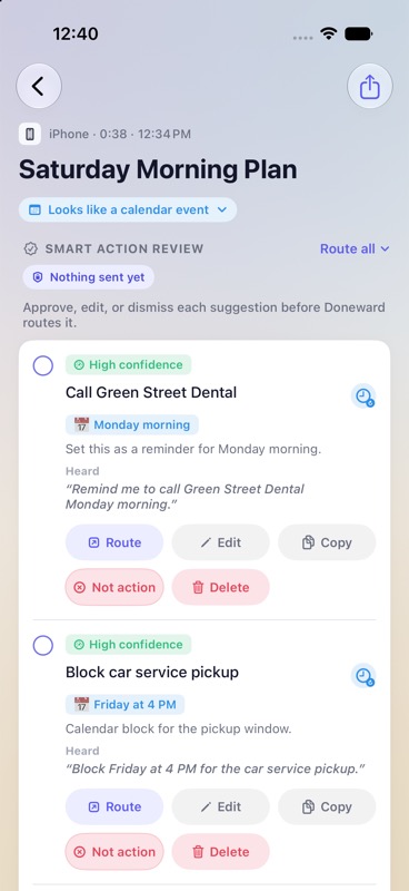 Doneward smart action review for the Saturday Morning Plan memo